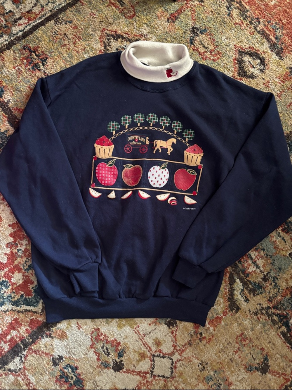 Women’s Vintage Navy Apple Graphic Sweatshirt